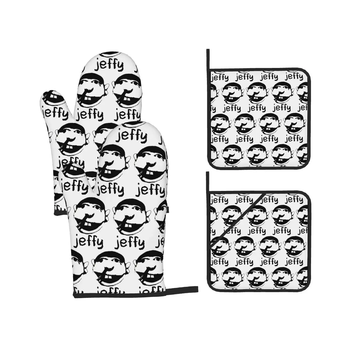 Jeffy Face Sml Rapper Oven Mitts and Pot Holder Sets of 4 for Baking Kitchen Cooking BBQ Resistant Non-Slip Gloves