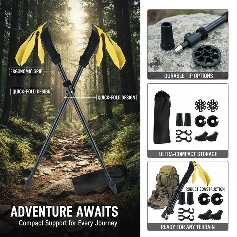 Bâtons de randonnée pliables en aluminium à trois sections avec poignées ergonomiques en EVA, réglage rapide 115-130 cm, pour la randonnée en montagne, les voyages, les activités de plein air, l'aventure, le trekking, légers, pour le sac à dos
