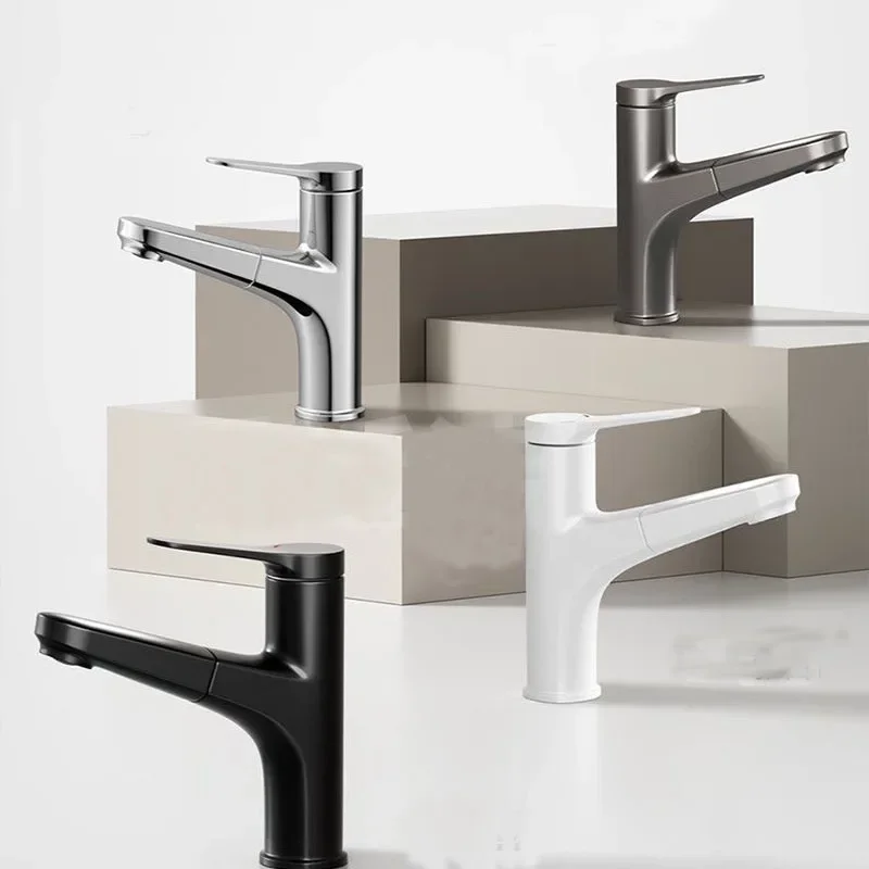 Bathroom Basin Faucet White Pull Out Faucet Hot and Cold Water Kitchen Sink Mixer Faucet Deck Mounted with Stream Shower Mode