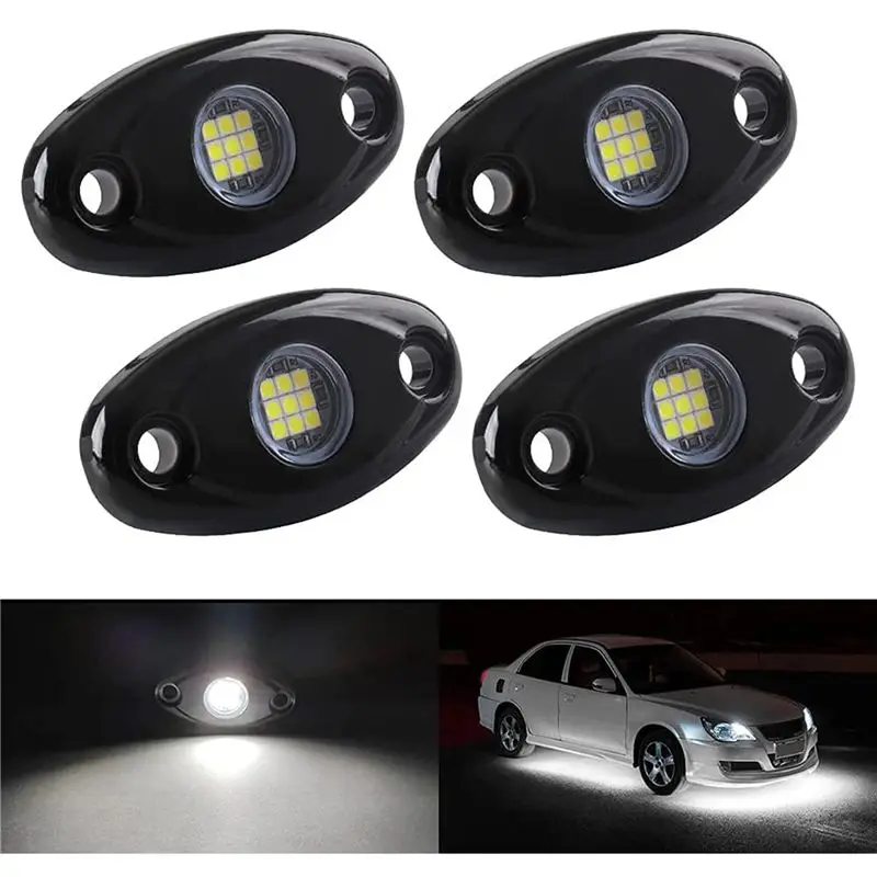 8Pcs 9LED Super Bright Rock Light Kit LED Waterproof LED Neon Underglow Light For Off Road Truck Boat White