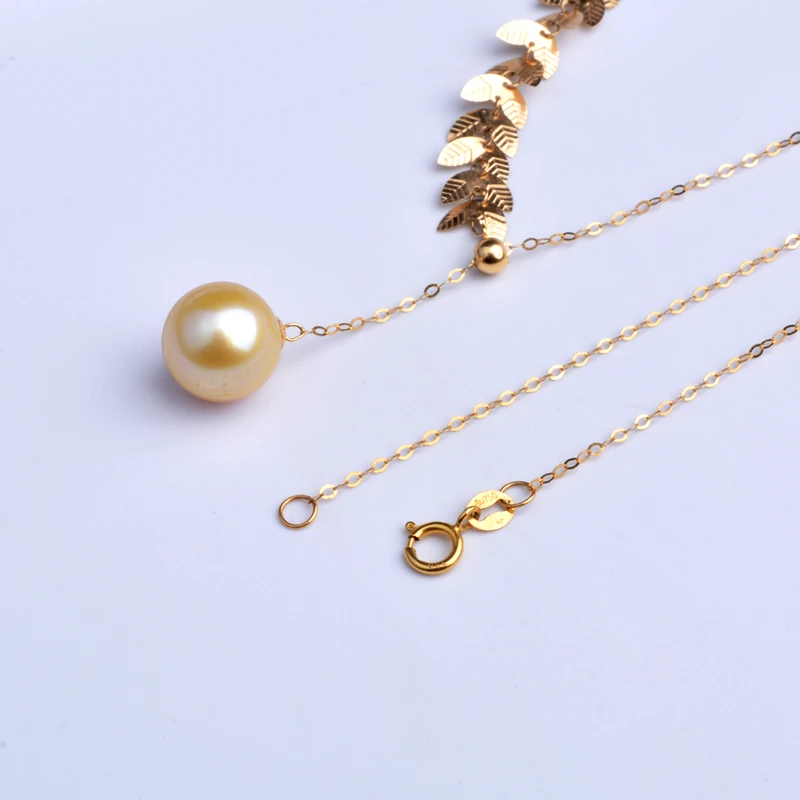 Natural SeaWater Golden Pearl Necklace Pendant 18K Yellow Gold Au750 Fine Jewelry Ear of Wheat Wedding Party AnniversaryGiftx624