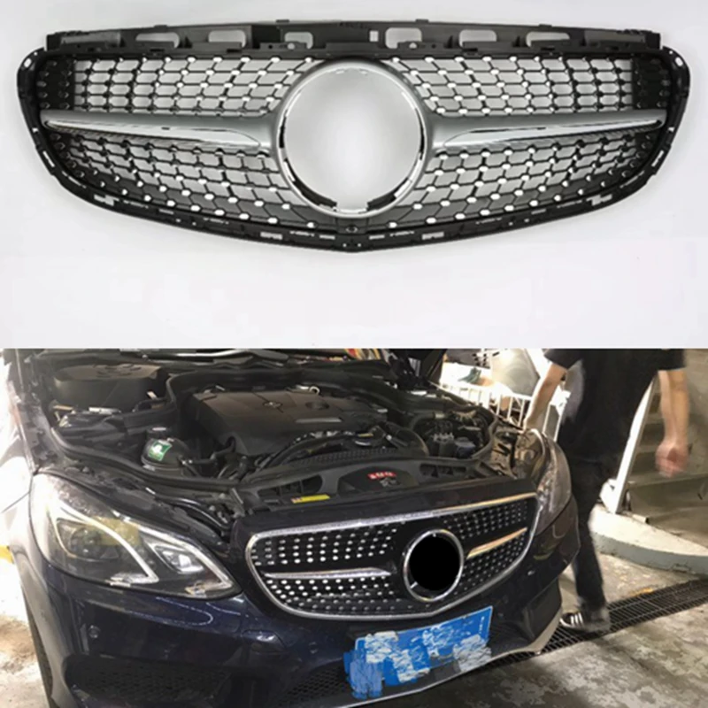 

W212 Facelifted Diamond Front Racing Grill Grille for Mercedes-Benz W212 E-class E200 E260 E180 E300 Black/Silver 2013 2014 2015