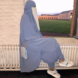 Women's Hooded Sports Suit Muslim two-piece Jilbab Eid Prayer Wear abaya with pants Long Khimar Full Cover Robe