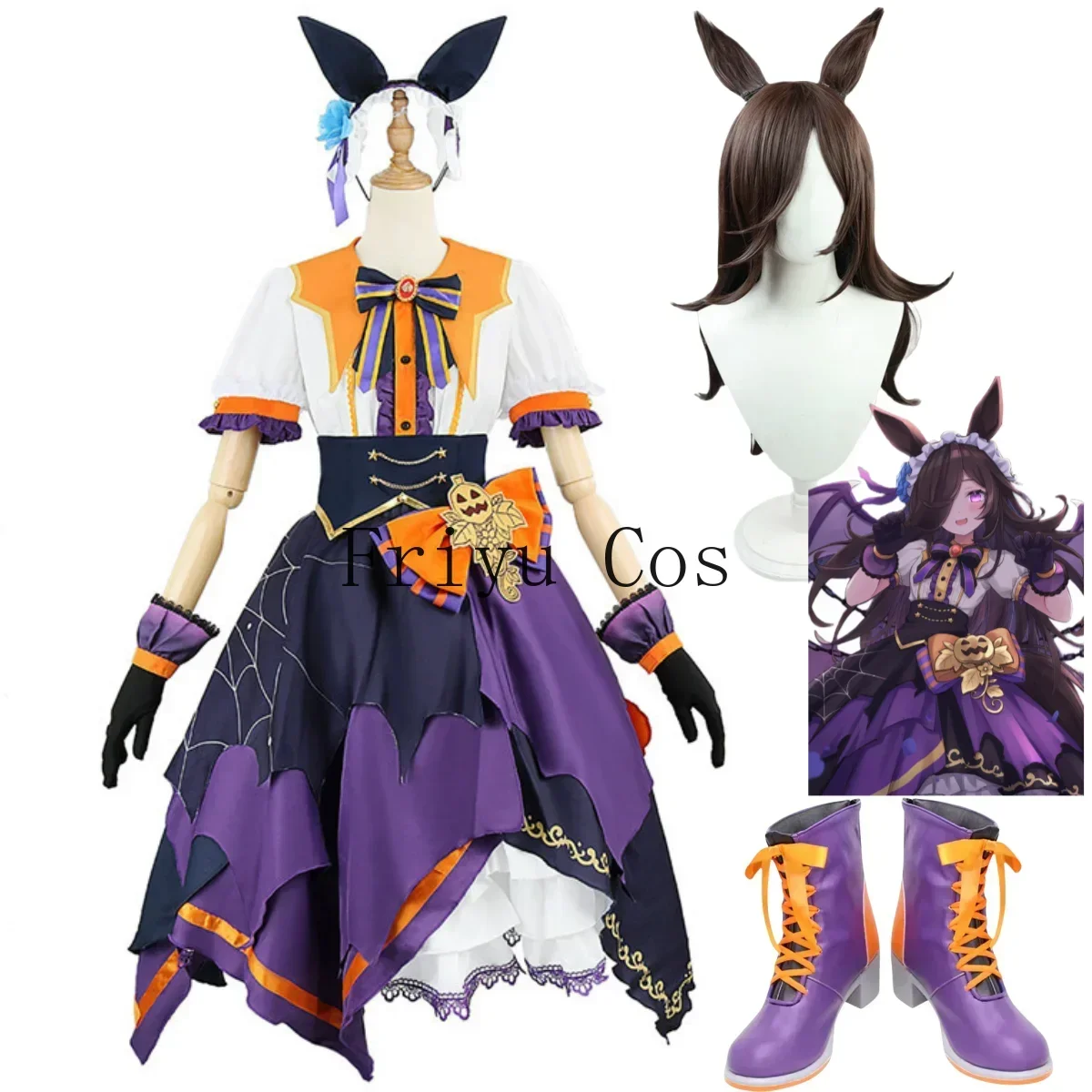 アニメゲームウマ娘-プリティーダービーライスシャワーコスプレ衣装ウィッグハロウィンロリータドレスシューズ女性かわいいクリスマススーツ