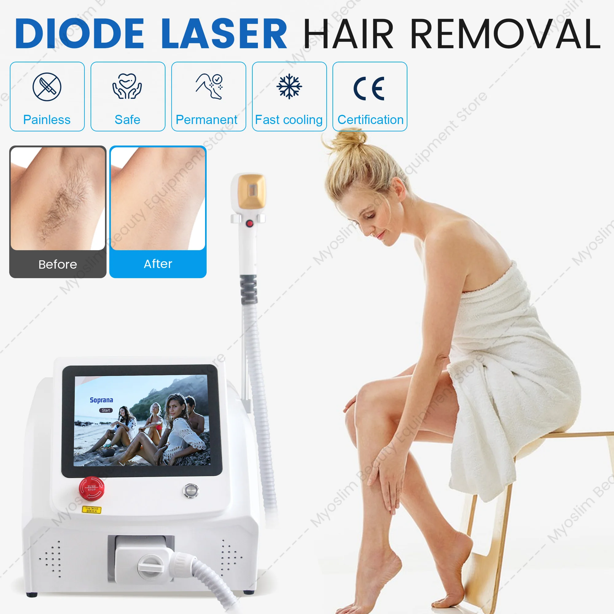 Salon Diode Laser Hair Removal Machine 755 808 1064nm Ice Cooling Painless Epilator For Face Armpit Bikini Leg Treatment