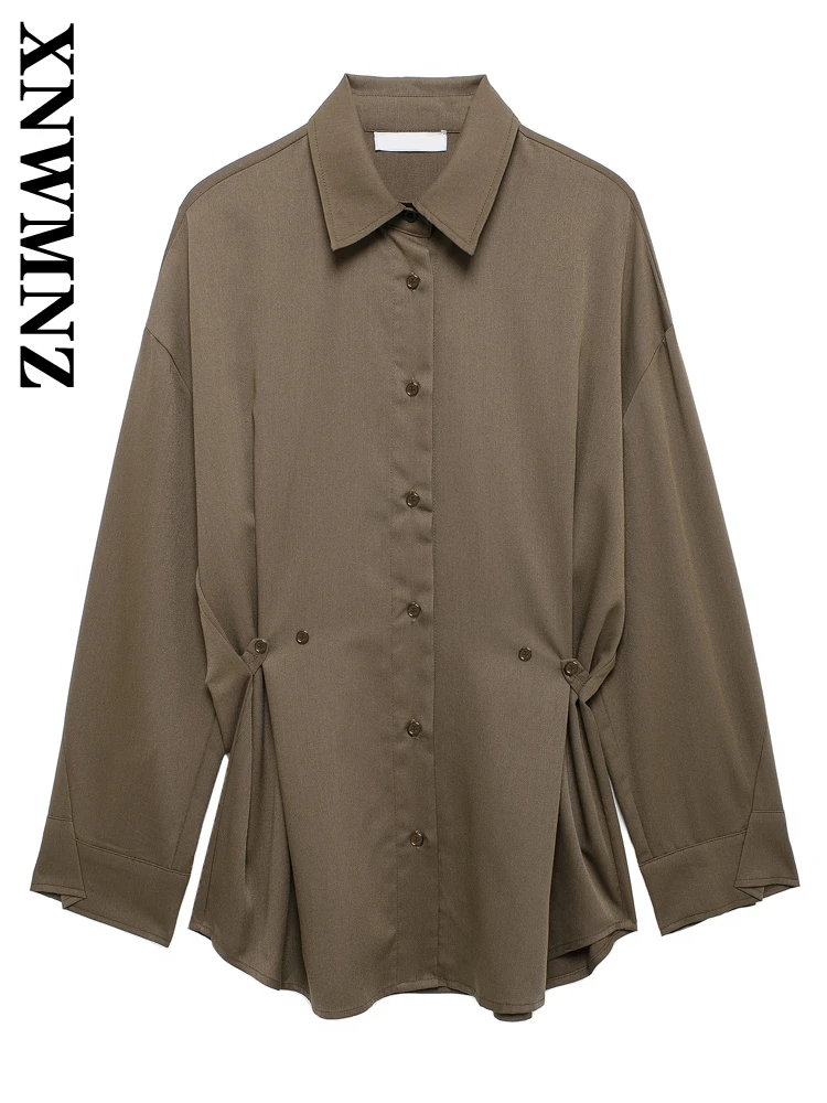 XNWMNZ Woman's 2024 Autumn New Casual Long Sleeve Shirt Top Lady Vintage Turn-down Collar Coat Adjustable Solid Color Jacket