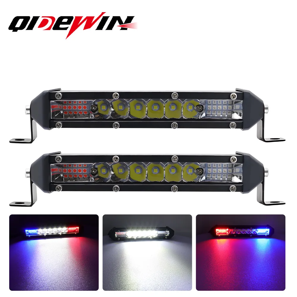 7 Inch LED Work Light Red Blue Combo Strobe Lights Warning Driving Light Bar Fog Lamps For Truck Trailer SUV ATV Off-Road Use