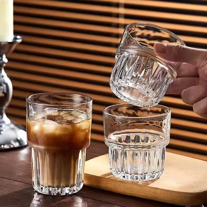 Textured High-end Exquisite Glass Coffee Cup Iced Americano Latte Cup Transparent Cup Dirty Italian Coffee Cup Drinking Glass