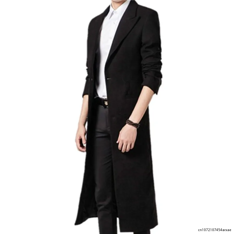 

Men Wool Blends Coats Jackets Autumn Winter Solid Color High Quality Men's Long Wool Coats Black Luxurious Wool Blends Coat Male