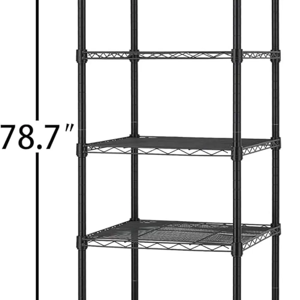 Industrieel rollend draadrek met 8 niveaus, 18x18x78,7, robuust verstelbaar metalen opbergmeubel, NSF-gecertificeerd, zwart