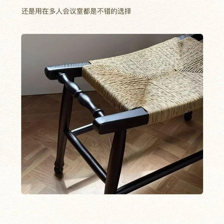 rattan shoe changing  solid wood porch entrance small stool bedside stool black low