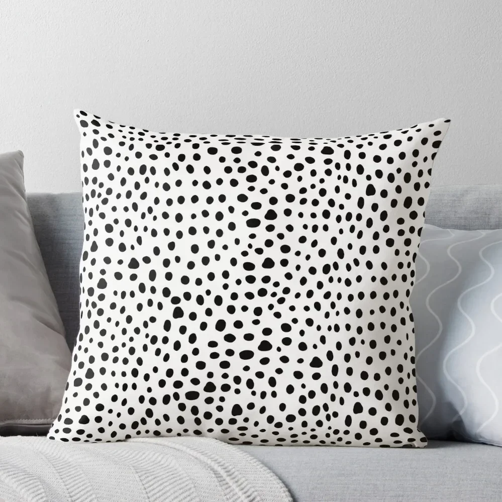 

Modern Black and White Hand Drawn Polka Dots Throw Pillow ornamental pillows