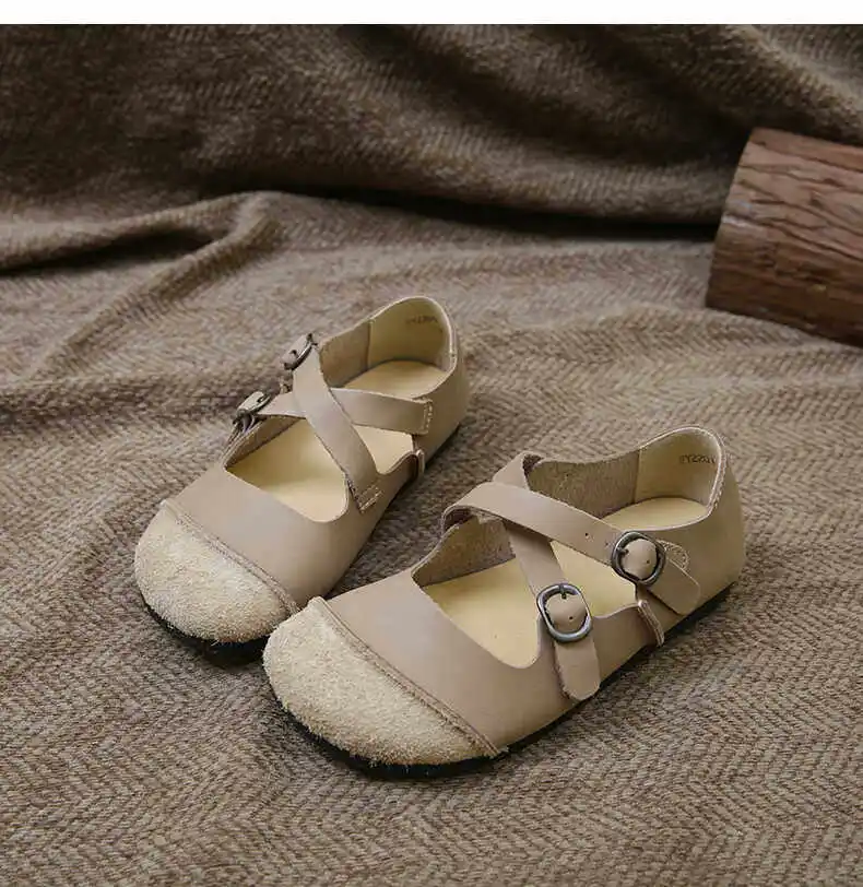Careaymade-Spring real leather, pure handmade antique belt buckle, literature mori girl  single shoes,can two wear style shoes