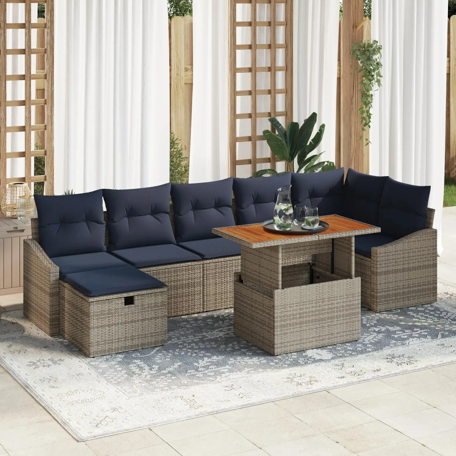 

Luxurious 8 Piece Grey Rattan Garden Sofa Set with Soft Cushions for Outdoor Patio Living Room Furniture