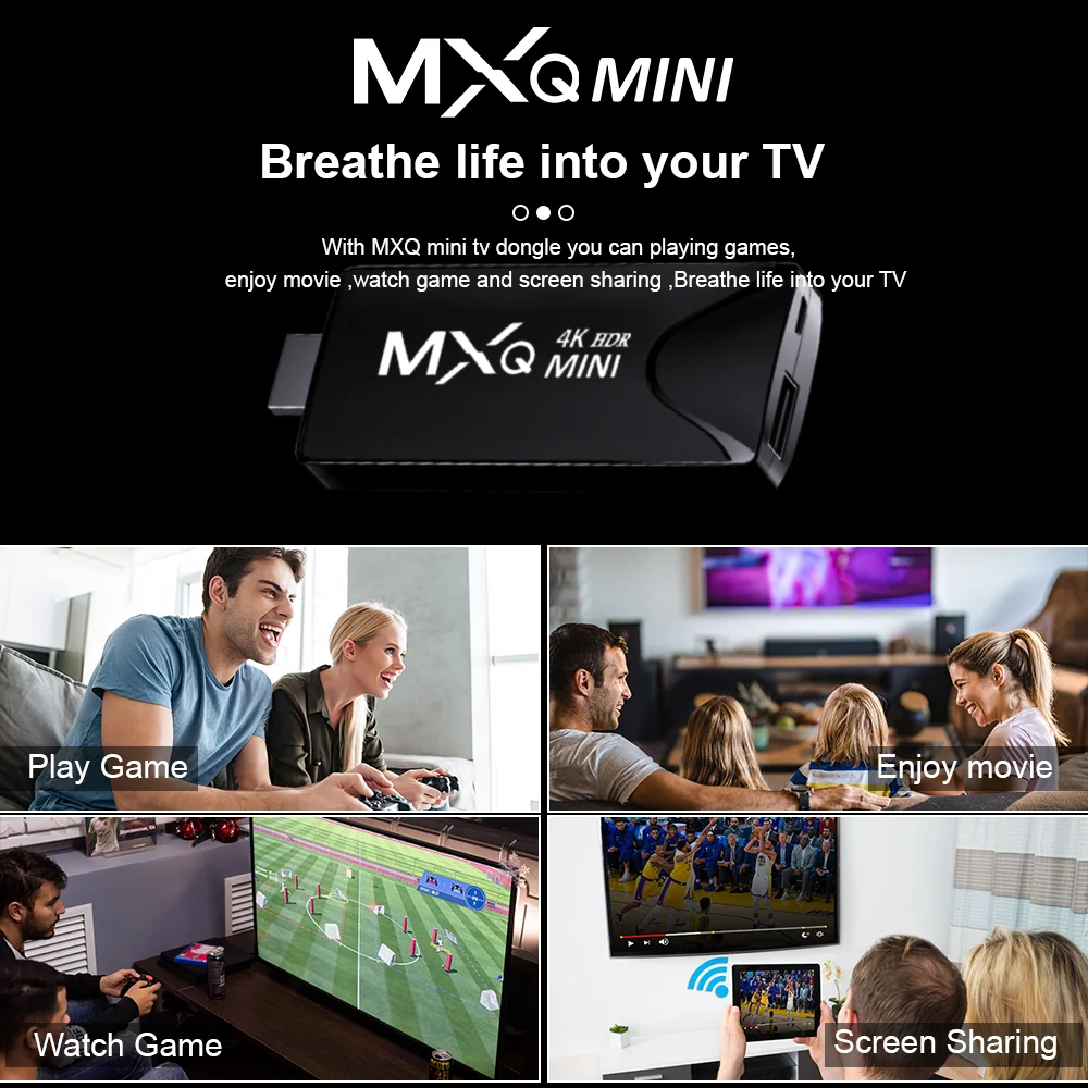 MXQMINI Android 10 mini TV Stick czterordzeniowy wsparcie 4K HD 2.4G inteligentna przystawka wi-fi do telewizora Android H.265 zestaw odtwarzacza