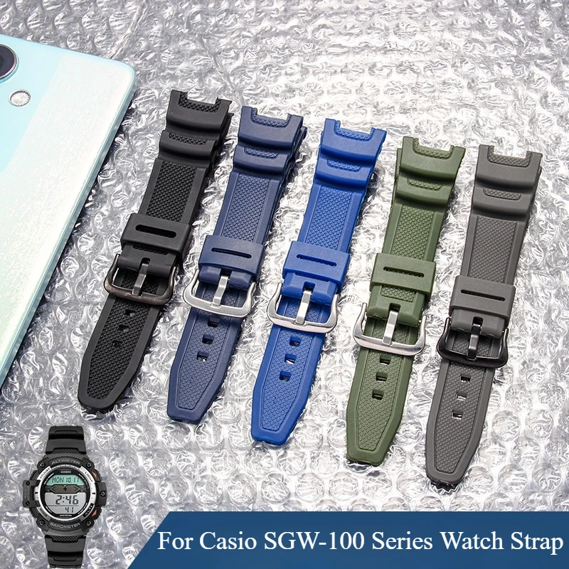 Resin Watch Accessories 24mm for Casio SGW-100/200 PRG-110 Series Black White Blue Orange Red Concave Interface Resin Watchband