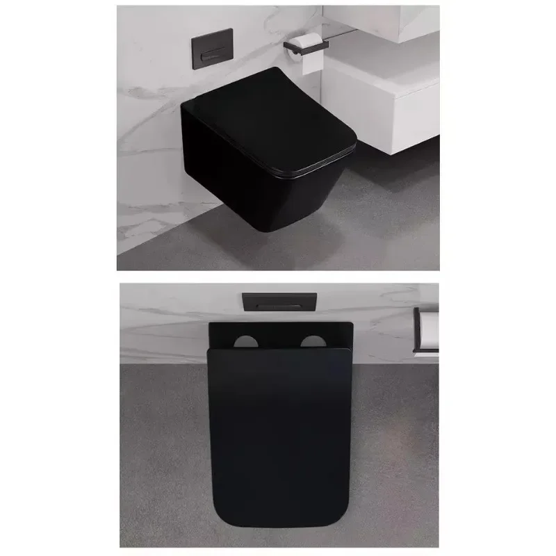 Suspended Wc Matte Black Color P Trap Ceramic Water Closet Bathroom Rimless Wall Hung Toilets