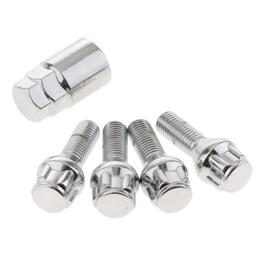 5pcs/Set 14mm Anti-theft Wheel Bolts & Lock Lug Nut with Key 4+1 for Hyundai, Chevrolet, Ford, SGMW