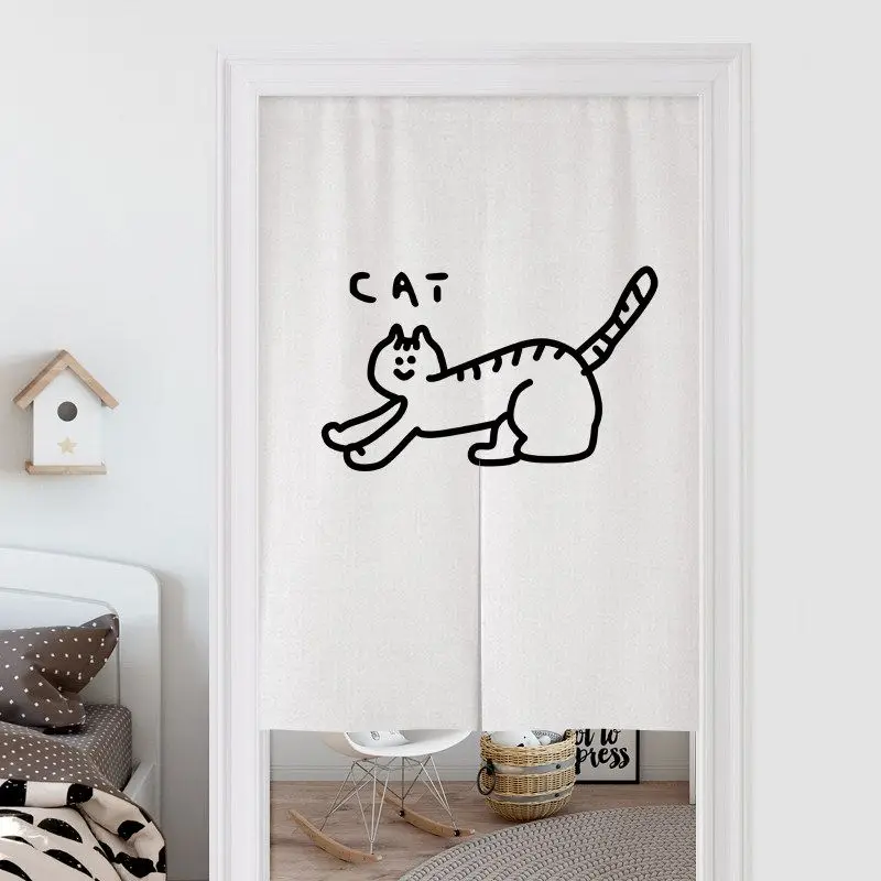 Minimalist Instagram Style Cat Door Curtain Half Curtain Partition No Punching for Home Decor Door Curtain Home Decoration