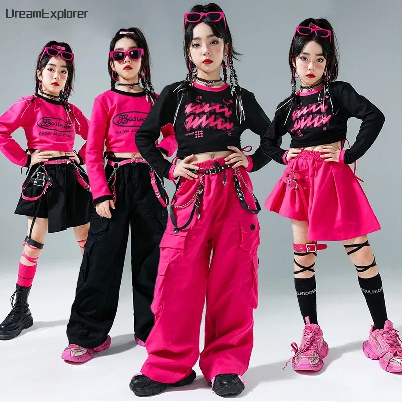 

Girls Hip Hop Crop Top Street Dance Skirts Cargo Pants Child Streetwear Sweatshirt Kids Jazz Lovely Costumes Sweet Clothes Sets