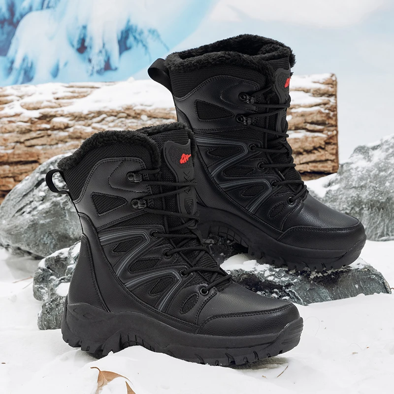 الشتاء الرجال أحذية رياضية دافئة أفخم الثلوج أحذية الرجال الدانتيل يصل عادية عالية أعلى أحذية التنزه مقاوم للماء الصحراء أحذية قتالية الصيد