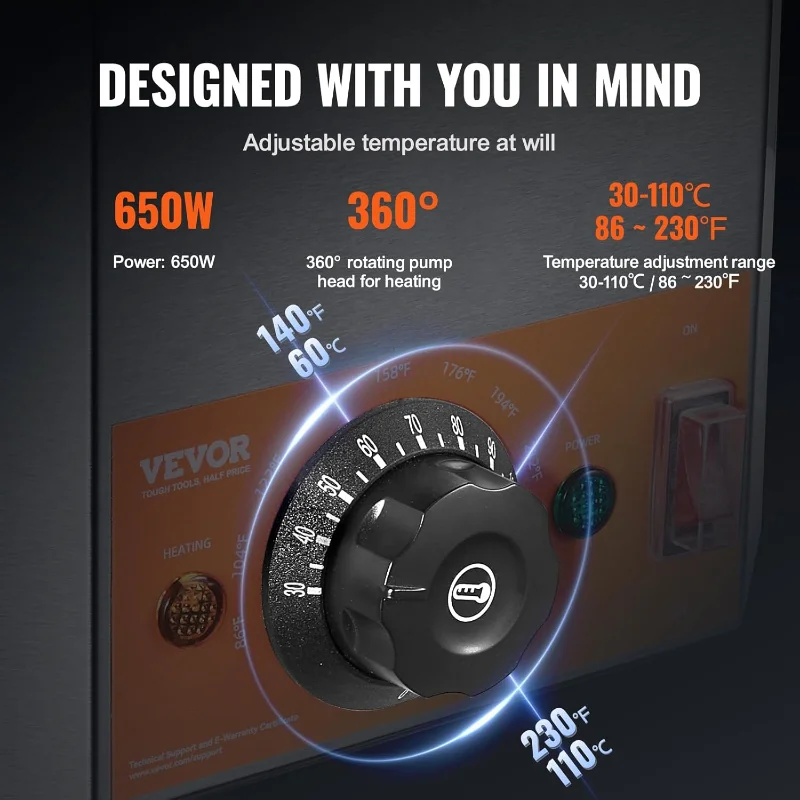 VEVOR Elektrischer Spender mit Pumpe, 2,3 Qt kommerzieller Hot Fudge-Wärmer, beheizter Pumpspender aus Edelstahl, 86–230 Temperatur