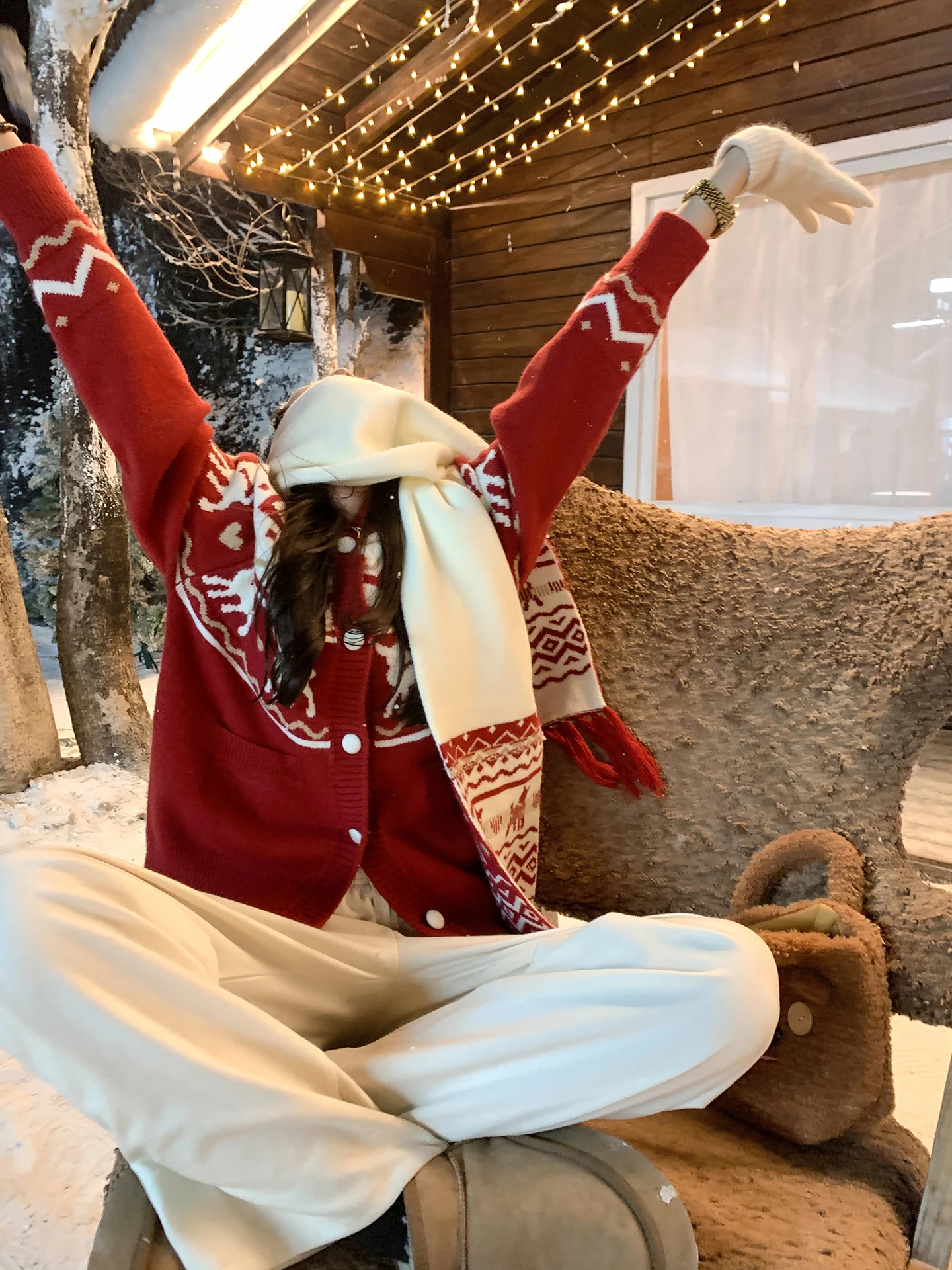 

Красный вязаный свободный женский свитер-кардиган Cisas в винтажном стиле с длинными рукавами, круглым вырезом, на пуговицах, повседневная удобная верхняя одежда