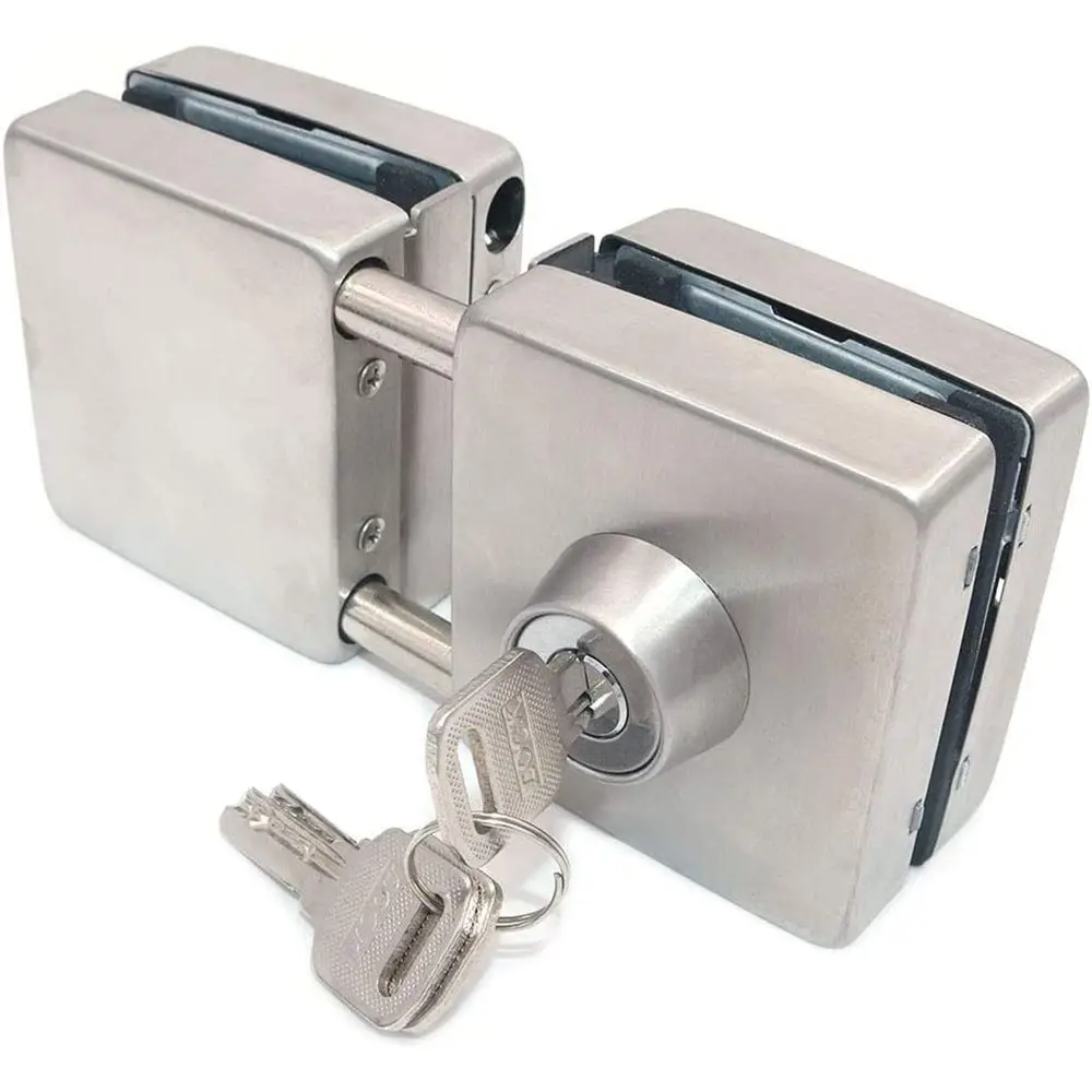 

Office Swing Sliding 304 Stainless Steel Double Glass Door Lock 4 Bolts 10-12mm Glass Lock Both Sides Open