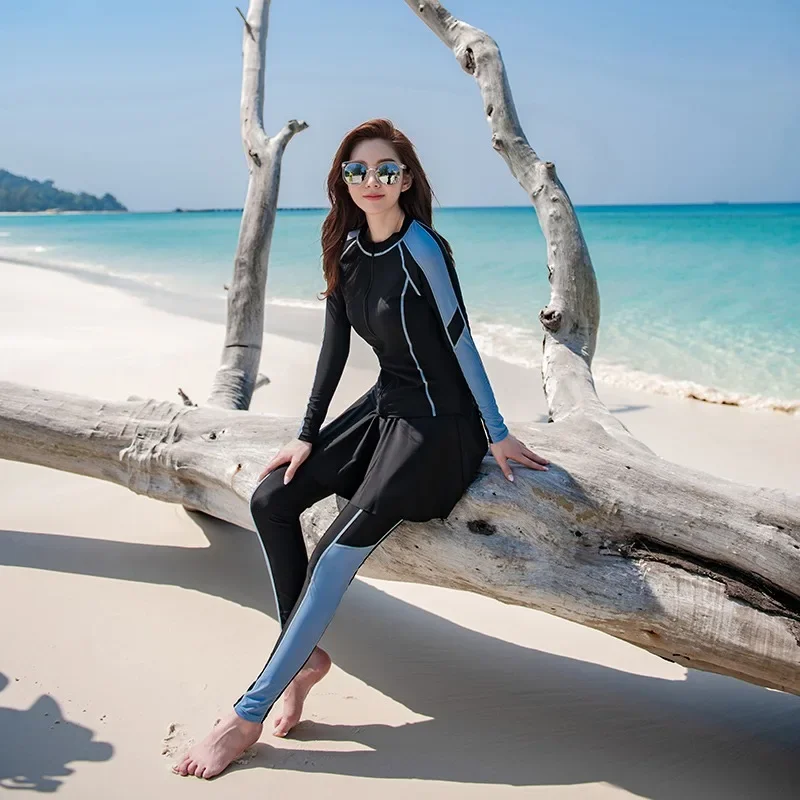 2025 Women Long Sleeve Rash Guards Swimwear Swimsuit Skirt 4-Piece Pants Sunscreen Sport Surfing Suit Snorkeling Diving Wetsuit