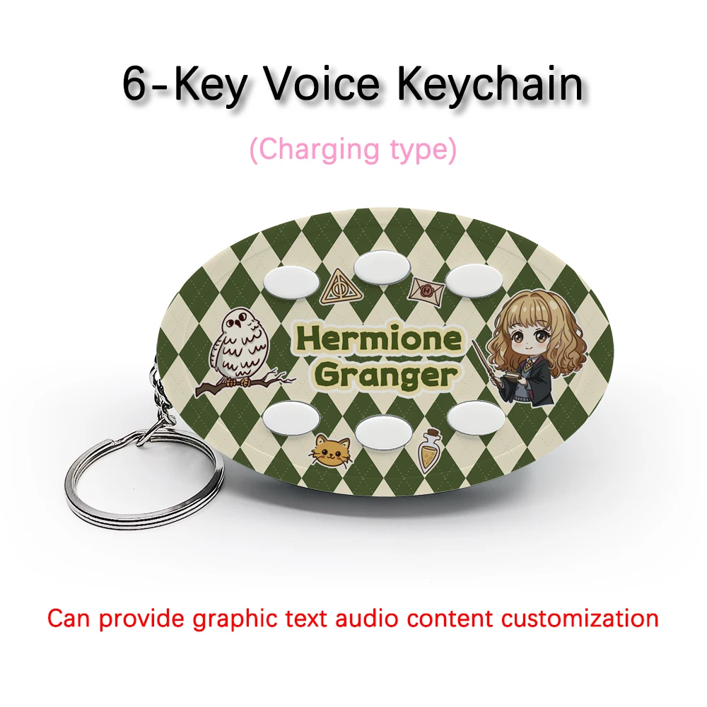 Creative Voice Keyring For Harry Potter Role Hermione Jean Granger 6-Key Audio Picture Custom Rechargeable Keychain Pendant Gift