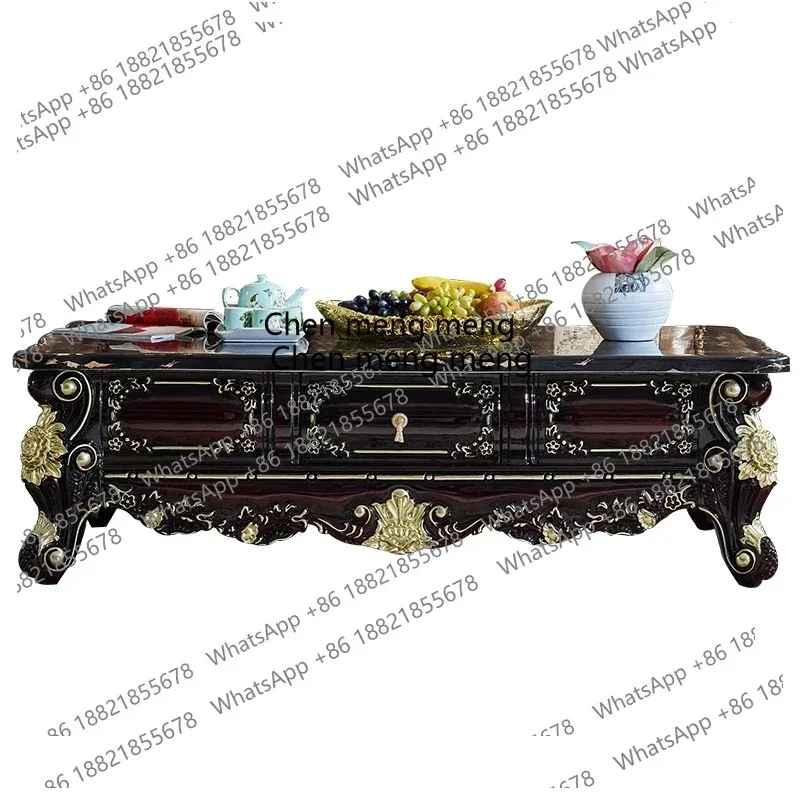

European coffee table TV cabinet combination full solid wood carving flower high-end hotel villa large apartment living room