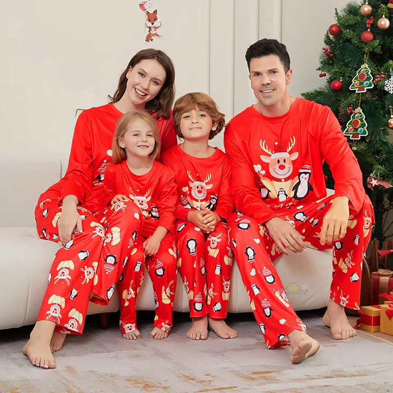 New 2025 Christmas Family Outfits Matching Pajamas Set Adult Mom Dad Kids Clothes 2 Pieces Suit Baby Romper Xmas Family Look