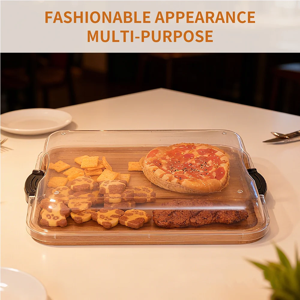 

Delicatessen Pastry Plate Vegetable Fruit Candy Cheese Pallet Camping Bamboo-made With Acrylic Cover Pallet