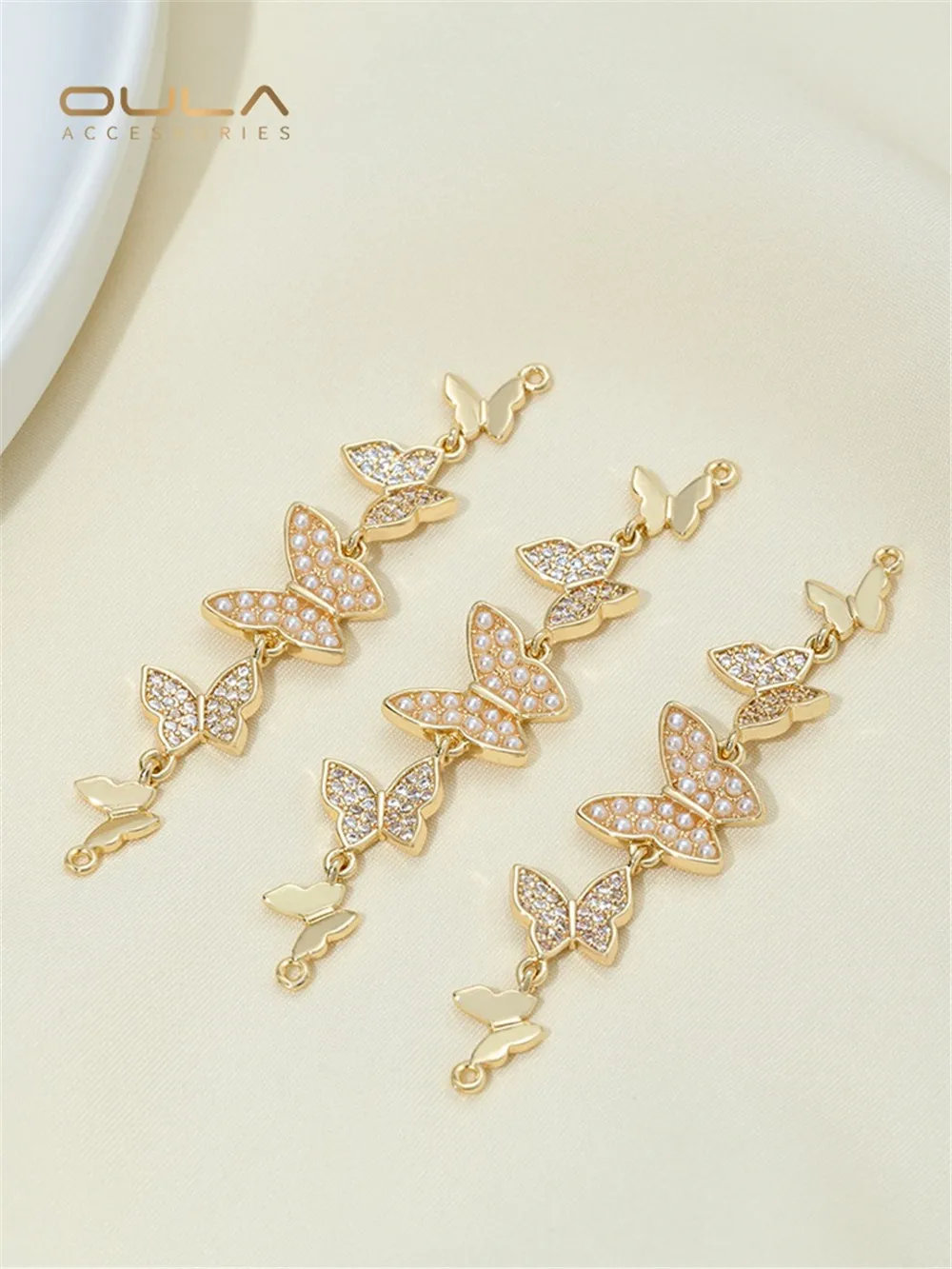 14K Gold Covered Butterfly Chain Double Hanging Connected Diy Handmade Bracelet Chain Jewelry Extended Chain Hand Accessories