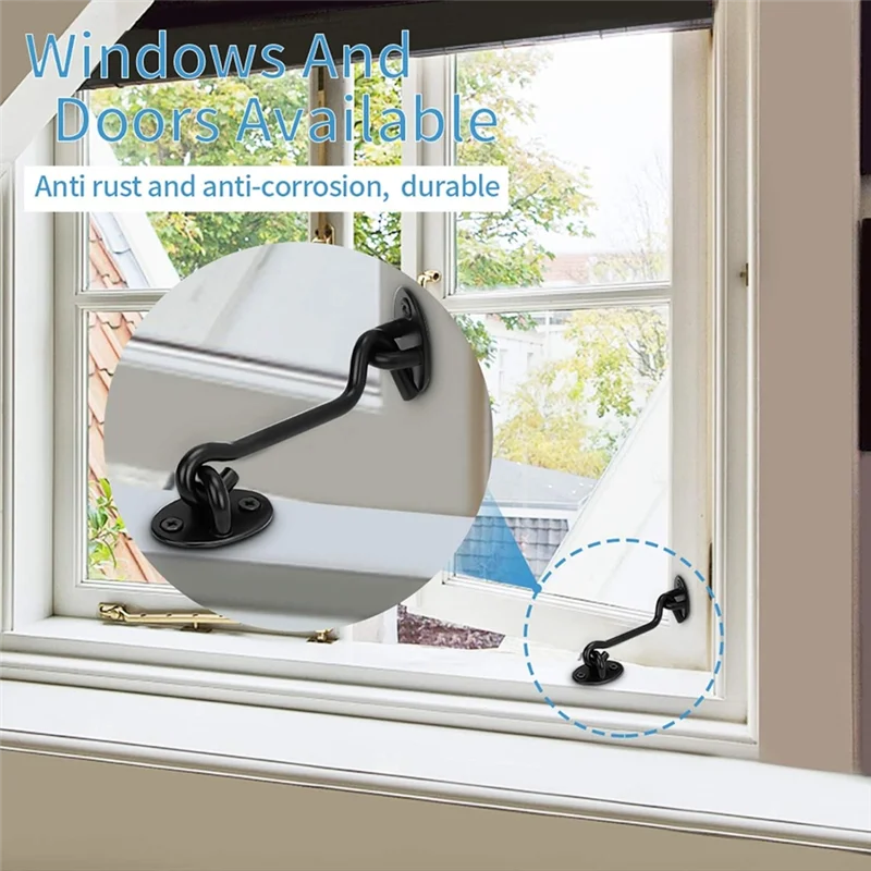 ABLK ドア用フックアンドアイラッチ、4インチフックロック、ドア、窓、木製フェンスに適したリッチブラックアイフックラッチ