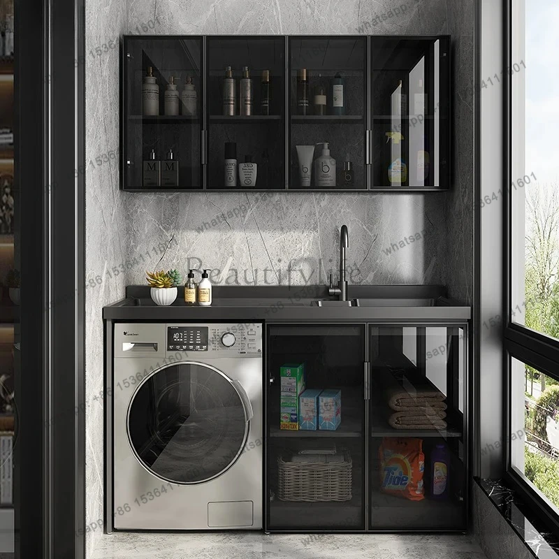 Wäscheschrank-Raum, Aluminium, Quarzstein, integrierte Waschbeckenschrank-Kombination mit Reibtafel