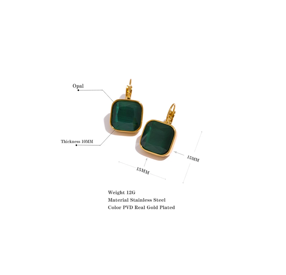 Yhpup Zarte bunte Vintage-Charm, quadratischer Opalstein, französische Hakenohrringe, Edelstahl, 18 Karat vergoldet, wasserfester Schmuck – Detail 6