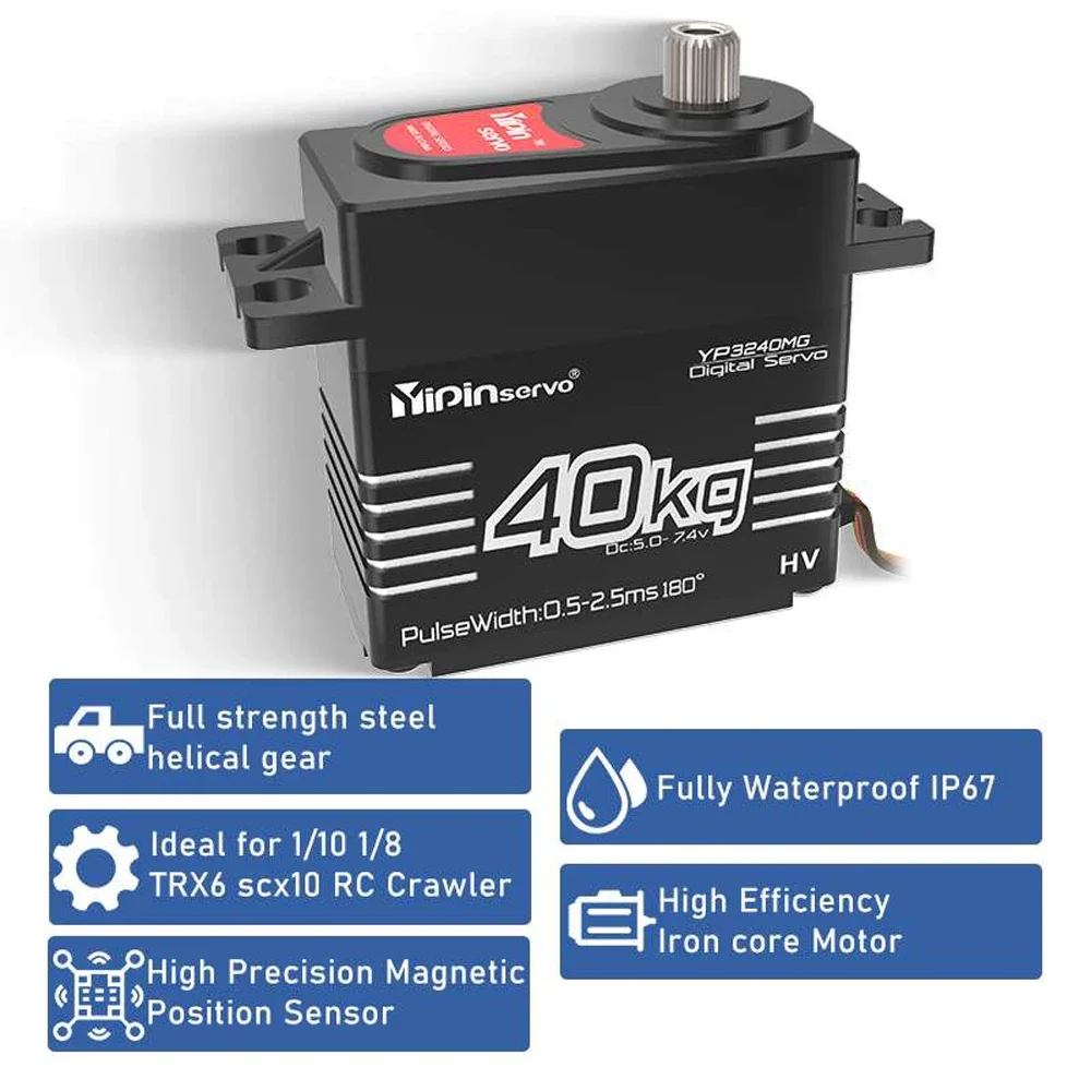 YP3240MG 40KG Digitale Servo IP67 Waterdicht Hoog Koppel Metal Gear 180/270 Graden voor 1:8 1:10 TRX6 Scx10 RC Crawler Auto Robot