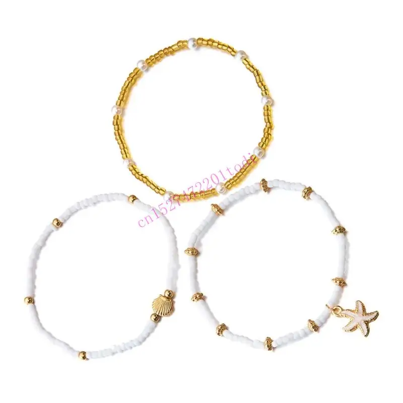 M76B Versatile Beach Jewelry Set Shell Bead Anklet Bracelet Necklace Adjustable