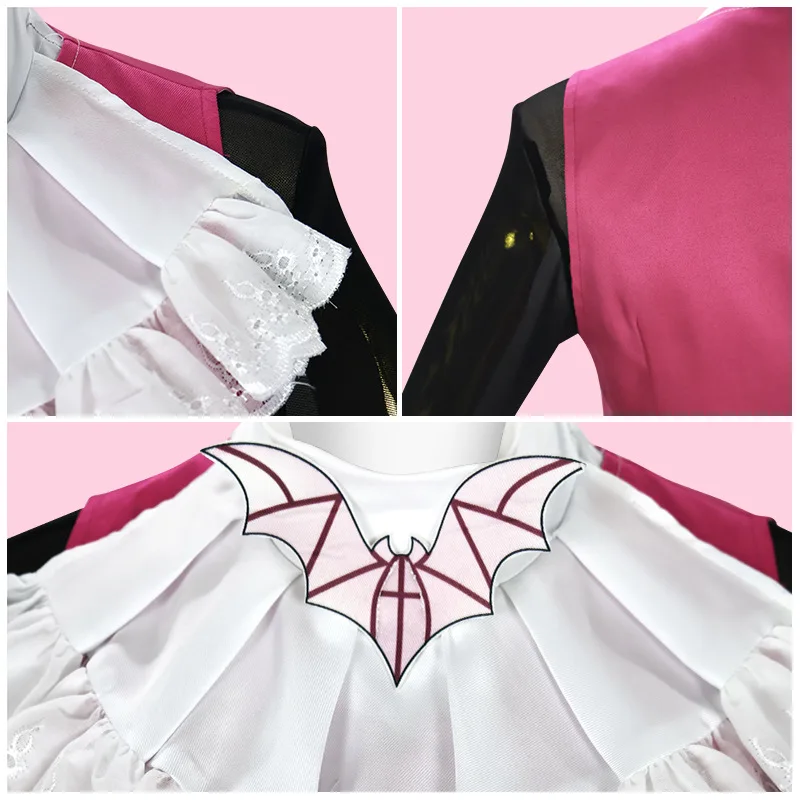 Draculaura Monster High Cosplay Set - Pink Dress + Gold Gloves + Bat Collar - Girls & Women Halloween Costume - view 4