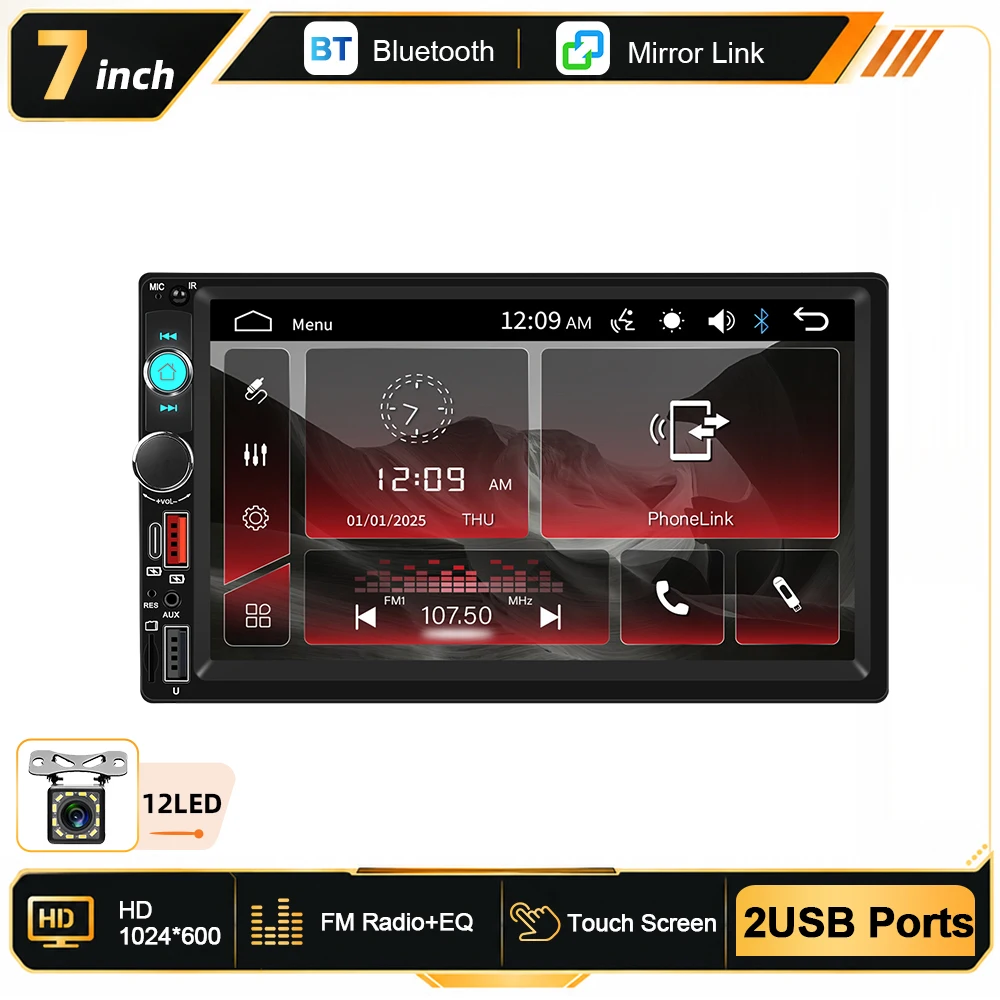 Podofo 7 Zoll 2-DIN Universal Android Autoradio/MP5 Multimedia-Player, kabelloses CarPlay, Android Auto, Smart Car Systeme, GPS-Navigation, WLAN, BT, USB/Type-C, Autoradio, FM, RDS, Head Unit