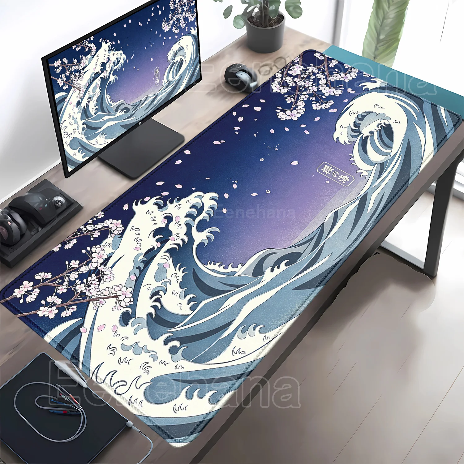 Black and White Waves Cherry Blossom Art Gaming Cartoon Mouse Pad Keyboard Overlock Sakura Mousepad Office HD Printing Desk Mat