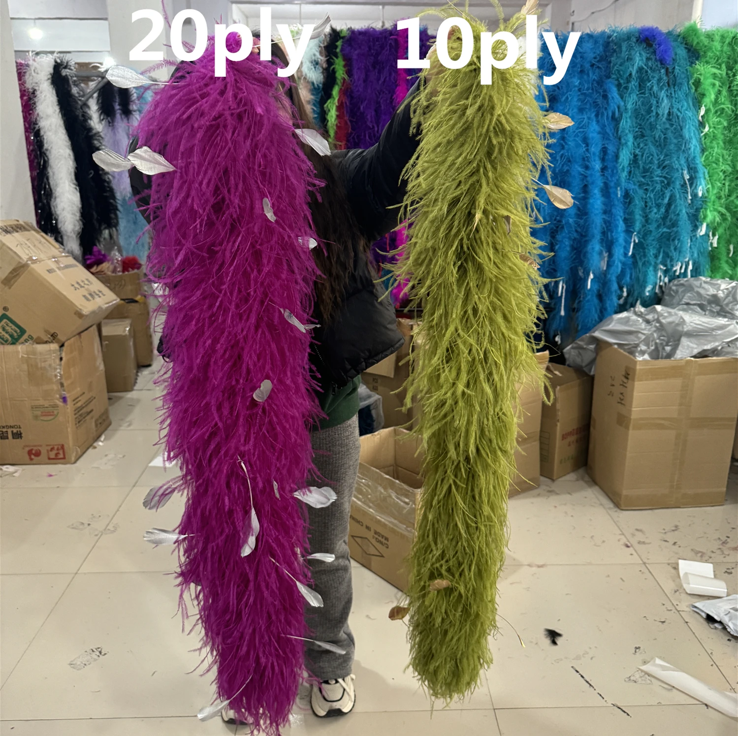 Customized Ostrich feather boa 2 6 8 10 20Ply add Gold silver Chicken feather 100pcs Natural Ostrich feather trims 1Meters size