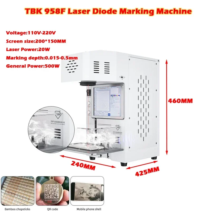 TBK 958F 20W Auto Focus LCD Mini Laser Diode Marking Machine For IPhone X 11 12 13 PRO Max Back Cover Glass