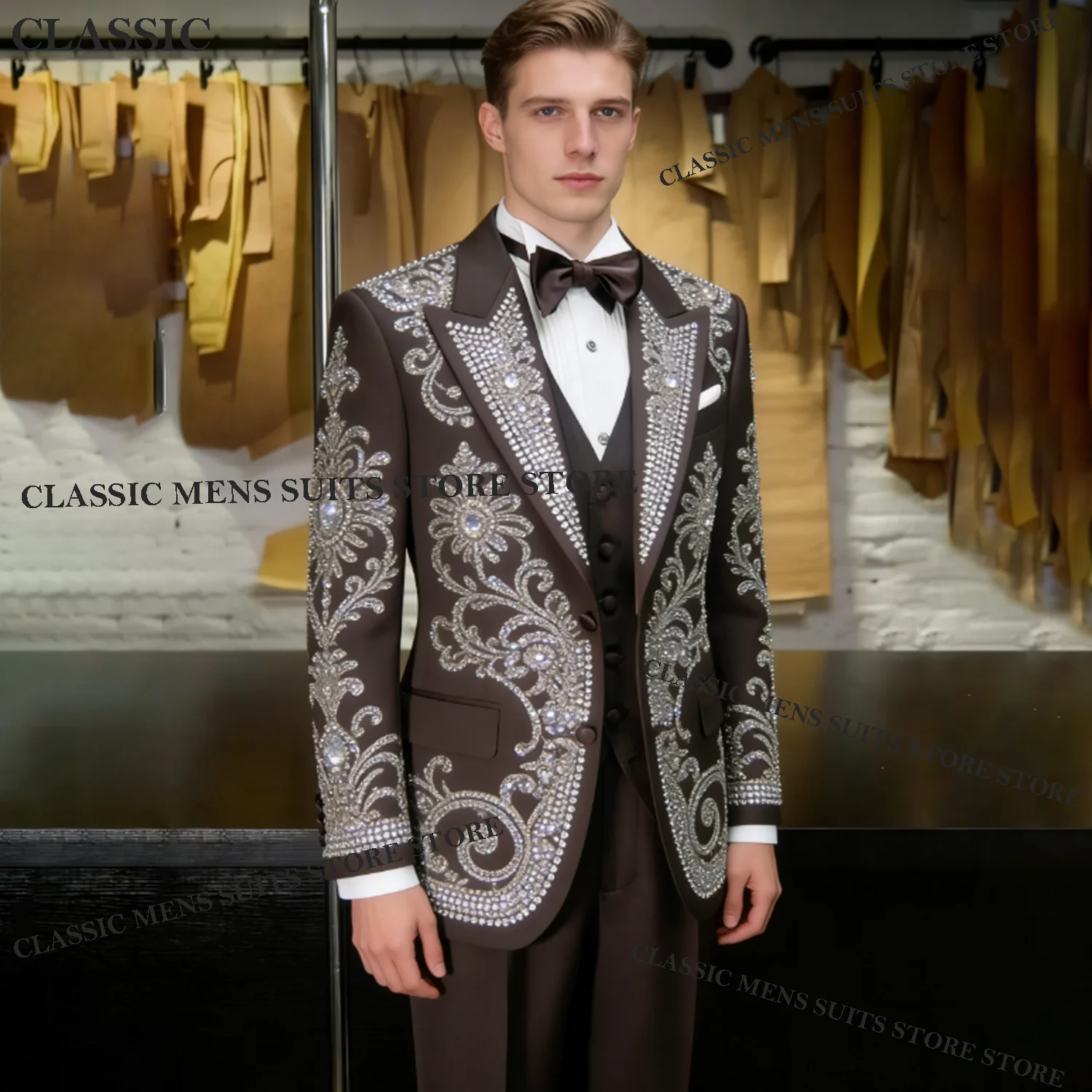 Glitter Sequin Men Suits 3 Pieces Sets Male Party Blazer Intricate Groom Wedding Tuxedos Slim Diamond Costume Hod Costume Homme