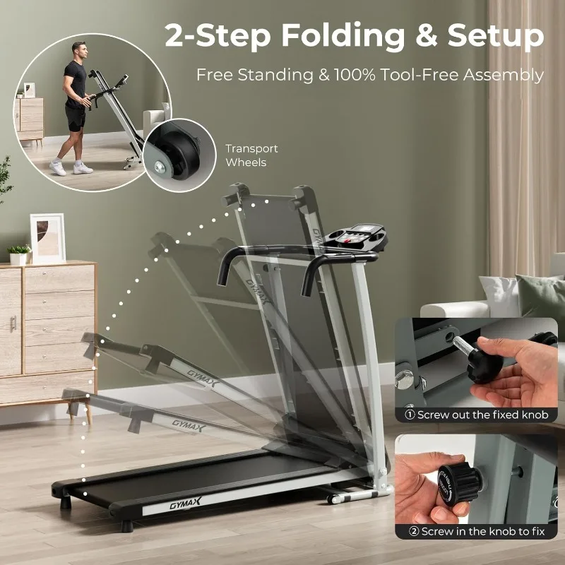 12 Preset Programs, LCD Monitor, Built-in Wheels Foldable Treadmill, Freestanding Easy Assembly Folding Treadmill