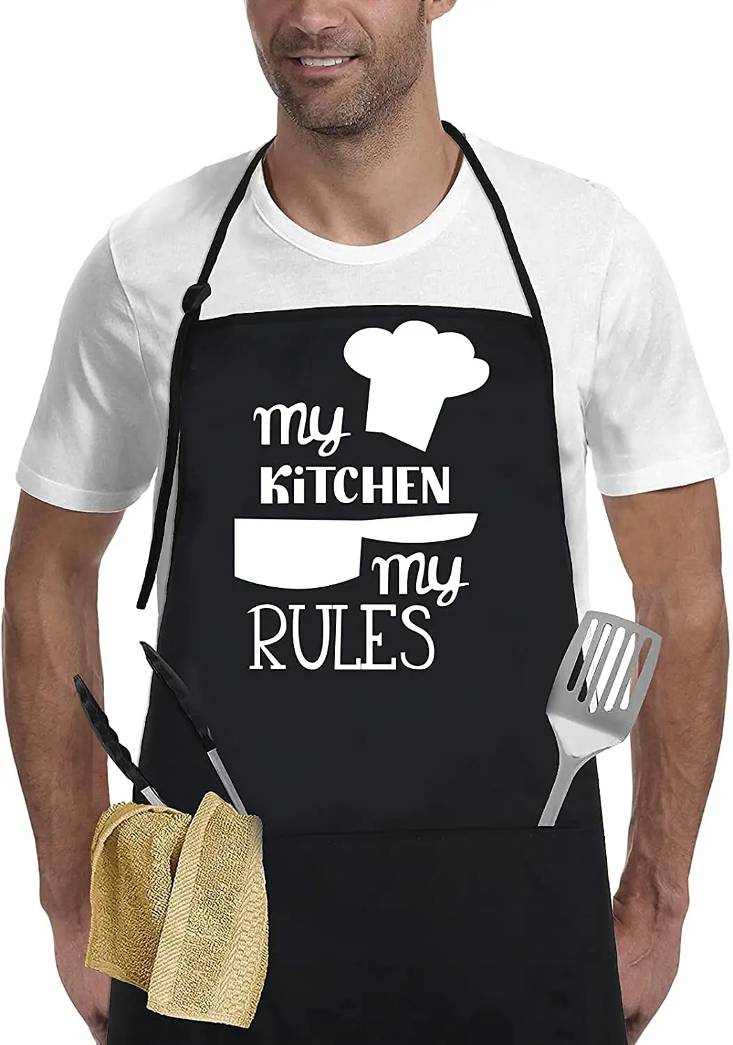 Caletoo Funny Cooking Aprons for Women Men, Bbq Grilling Aprons with 2 Pockets, Waterproof Chef Apron, Let's Cook Together.