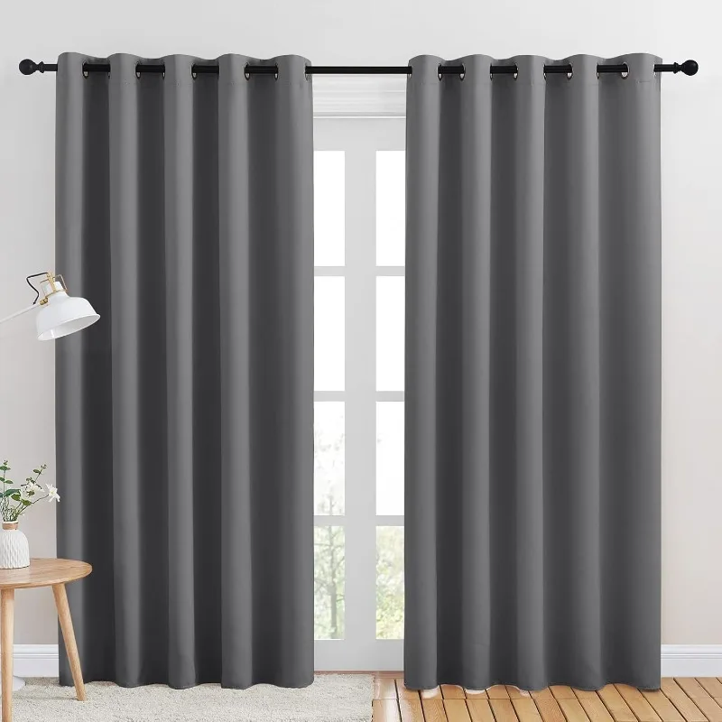 Bedroom Curtains Blackout Drapery Panels, Three Pass Microfiber Thermal Insulated Solid Ring