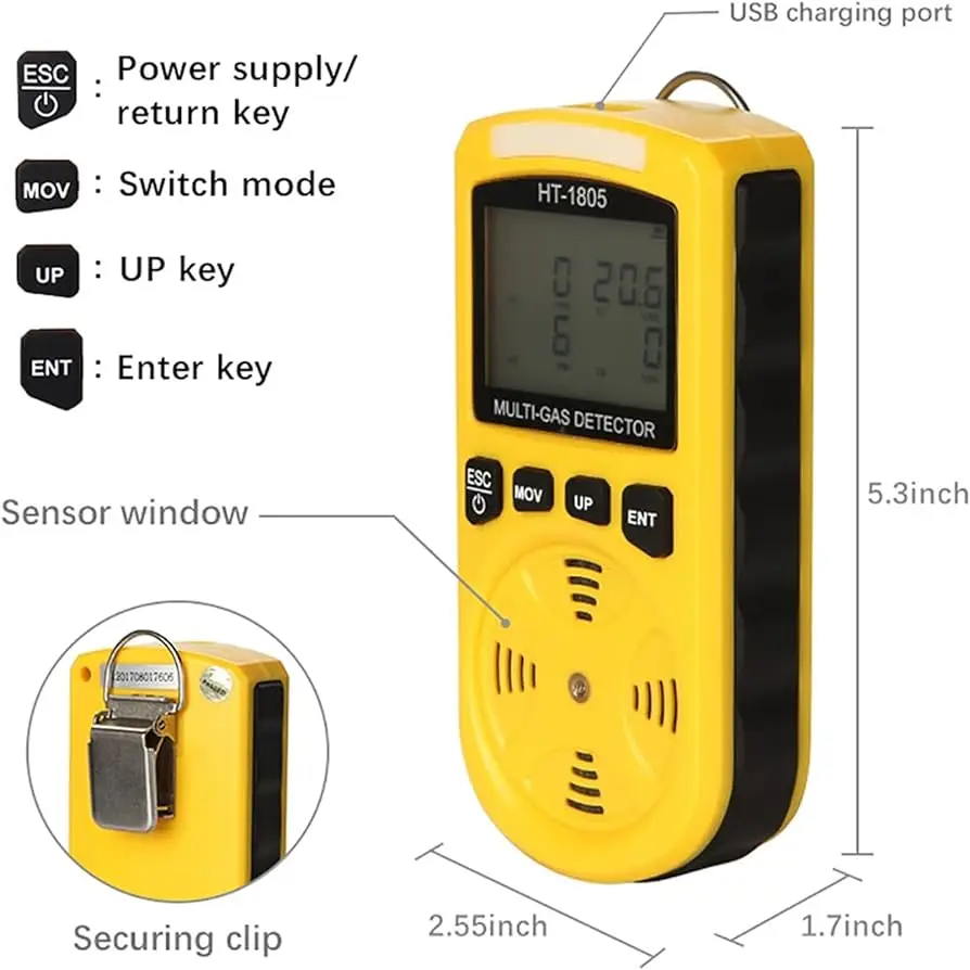 HTI HT-1805 4 in 1 Gas Analyzer Detector Portable O2 CO H2S LEL Tester Toxic And Harmful Gas Concentration Detection