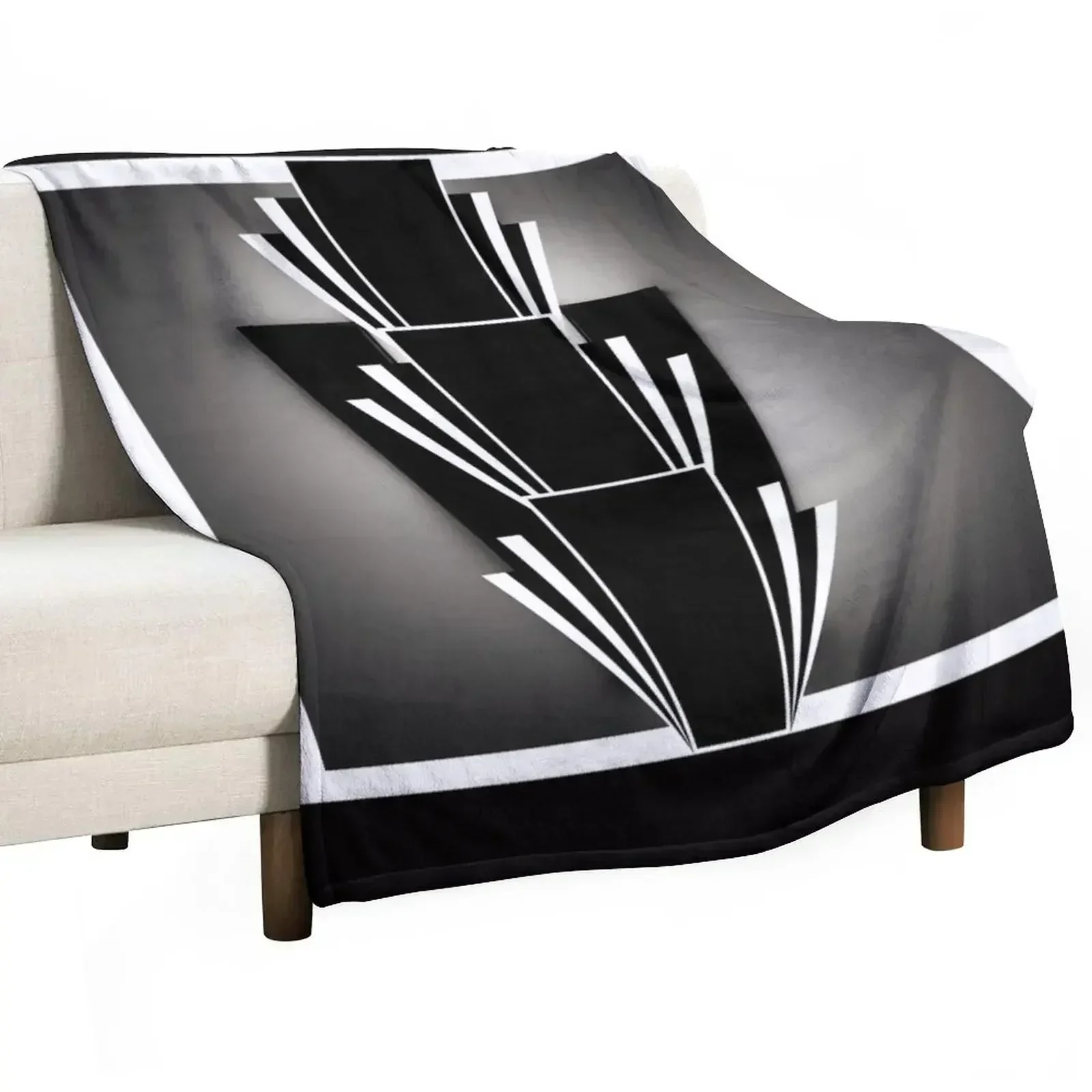 

Art Deco Nouveau Black and Silver Geometric Fan Design Throw Blanket Shaggy Stuffeds Luxury Designer Blankets